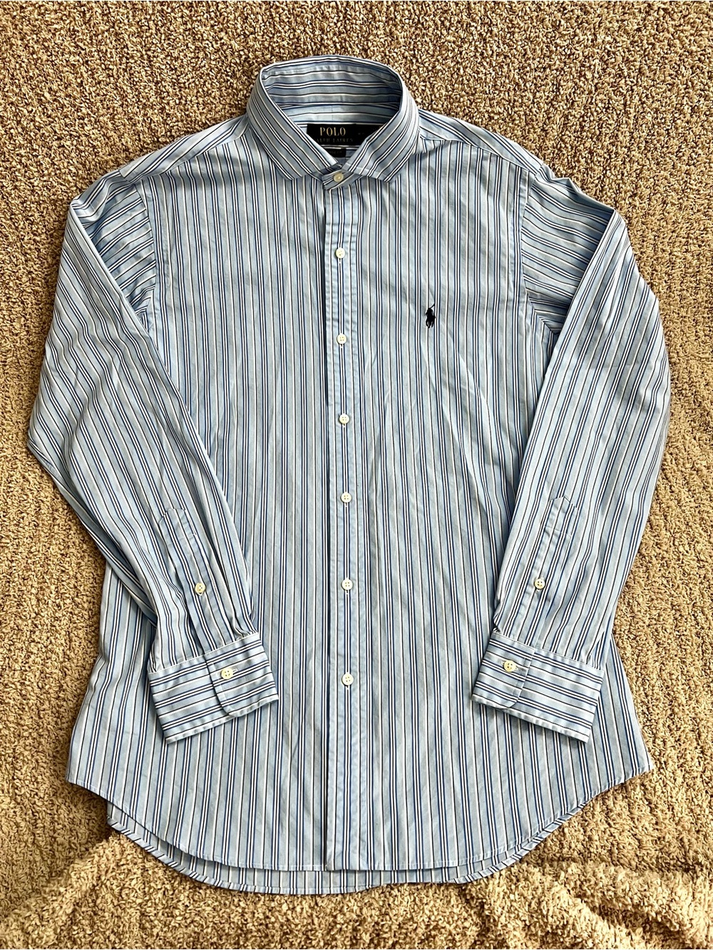 Polo Ralph Lauren Classic Fit Striped Shirt Size M 15 1/2 15.5 Blue